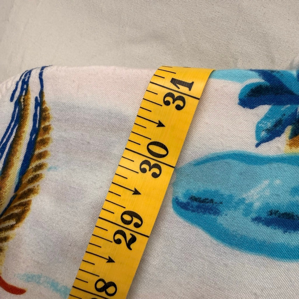 Men's THUMS UP Hawaiian Button Down Shirt L White Blue Tropical - Picture 3 of 8
